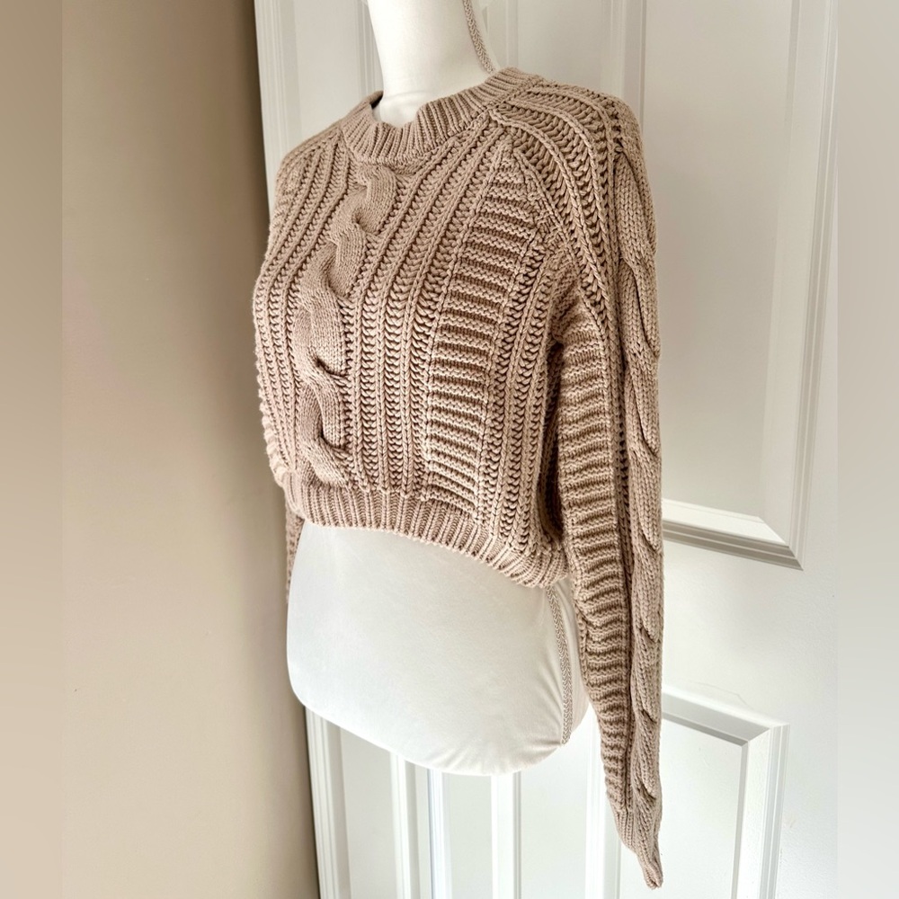 Urban Outfitters Lottie Moss Cropped Tan Cable Knit Sweater View 3
